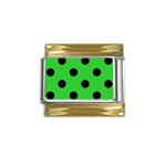 Polka Dots - Black on Lime Green Gold Trim Italian Charm (9mm)