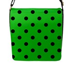 Polka Dots - Black on Lime Green Flap Closure Messenger Bag (L)