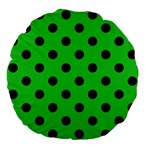 Polka Dots - Black on Lime Green Large 18  Premium Flano Round Cushion