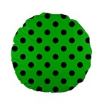 Polka Dots - Black on Lime Green Standard 15  Premium Flano Round Cushion