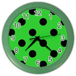 Polka Dots - Black on Lime Green Color Wall Clock