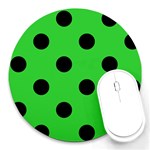 Polka Dots - Black on Lime Green Round Mousepad