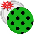 Polka Dots - Black on Lime Green 3  Button (10 pack)