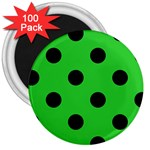 Polka Dots - Black on Lime Green 3  Magnet (100 pack)