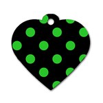 Polka Dots - Lime Green on Black Dog Tag Heart (Two Sides)