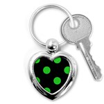 Polka Dots - Lime Green on Black Key Chain (Heart)
