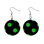 Polka Dots - Lime Green on Black 1  Button Earrings