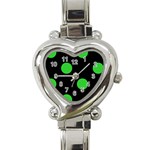 Polka Dots - Lime Green on Black Heart Italian Charm Watch