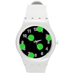 Polka Dots - Lime Green on Black Round Plastic Sport Watch (M)