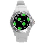 Polka Dots - Lime Green on Black Round Plastic Sport Watch (L)