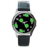 Polka Dots - Lime Green on Black Round Metal Watch