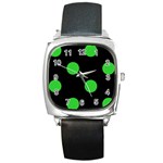 Polka Dots - Lime Green on Black Square Metal Watch