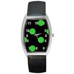 Polka Dots - Lime Green on Black Barrel Style Metal Watch