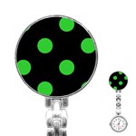 Polka Dots - Lime Green on Black Stainless Steel Nurses Watch