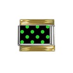 Polka Dots - Lime Green on Black Gold Trim Italian Charm (9mm)