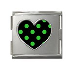 Polka Dots - Lime Green on Black Mega Link Heart Italian Charm (18mm)
