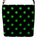 Polka Dots - Lime Green on Black Flap Closure Messenger Bag (S)