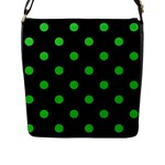 Polka Dots - Lime Green on Black Flap Closure Messenger Bag (L)