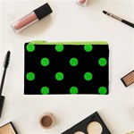 Polka Dots - Lime Green on Black Canvas Cosmetic Bag (XS)