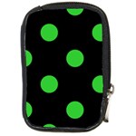 Polka Dots - Lime Green on Black Compact Camera Leather Case