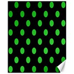 Polka Dots - Lime Green on Black Canvas 11  x 14 