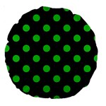 Polka Dots - Lime Green on Black Large 18  Premium Round Cushion