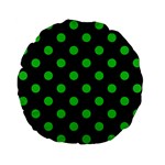 Polka Dots - Lime Green on Black Standard 15  Premium Flano Round Cushion
