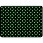 Polka Dots - Lime Green on Black Fleece Blanket (Large) (One Side)