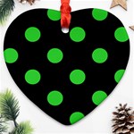 Polka Dots - Lime Green on Black Ornament (Heart)