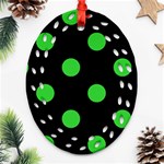 Polka Dots - Lime Green on Black Oval Filigree Ornament (Two Sides)