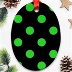 Polka Dots - Lime Green on Black Oval Ornament (Two Sides)