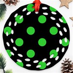 Polka Dots - Lime Green on Black Round Filigree Ornament (Two Sides)