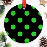 Polka Dots - Lime Green on Black Round Ornament (Two Sides)