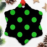 Polka Dots - Lime Green on Black Ornament (Snowflake)