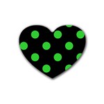 Polka Dots - Lime Green on Black Rubber Coaster (Heart)