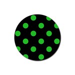 Polka Dots - Lime Green on Black Rubber Round Coaster (4 pack)