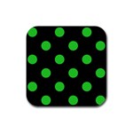 Polka Dots - Lime Green on Black Rubber Coaster (Square)