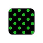 Polka Dots - Lime Green on Black Rubber Square Coaster (4 pack)