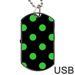 Polka Dots - Lime Green on Black Dog Tag USB Flash (Two Sides)