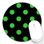 Polka Dots - Lime Green on Black Round Mousepad