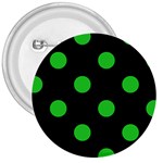 Polka Dots - Lime Green on Black 3  Button