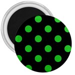 Polka Dots - Lime Green on Black 3  Magnet