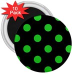 Polka Dots - Lime Green on Black 3  Magnet (10 pack)