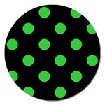 Polka Dots - Lime Green on Black Magnet 5  (Round)