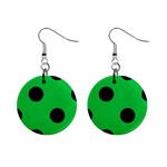 Polka Dots - Black on Dark Pastel Green 1  Button Earrings