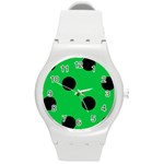 Polka Dots - Black on Dark Pastel Green Round Plastic Sport Watch (M)