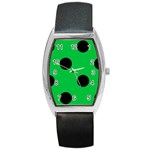 Polka Dots - Black on Dark Pastel Green Barrel Style Metal Watch