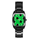 Polka Dots - Black on Dark Pastel Green Stainless Steel Barrel Watch