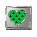 Polka Dots - Black on Dark Pastel Green Mega Link Heart Italian Charm (18mm)