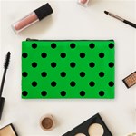 Polka Dots - Black on Dark Pastel Green Cosmetic Bag (M)